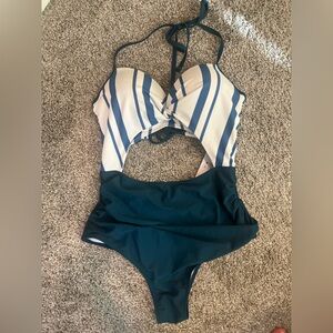 Cupshe Navy and White Striped Bikini